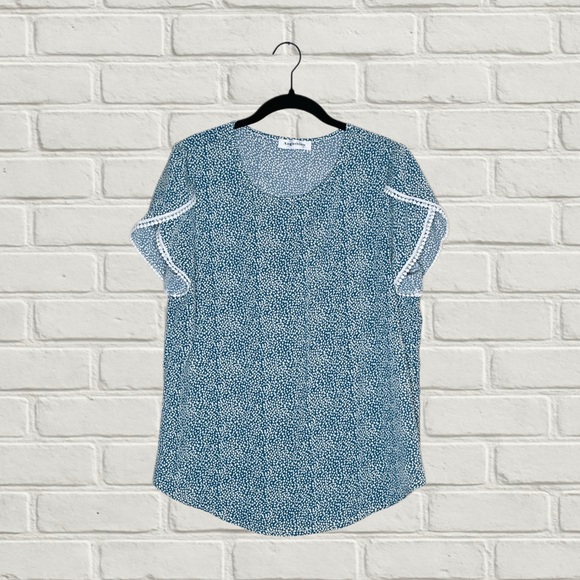 Angashion Tops - Women’s Angashion Blue Dot Print Blouse Casual Chic Short Sleeve Top Size Large